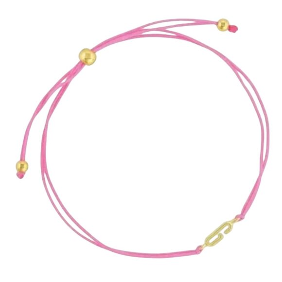 Gorjana Initial Prism Bracelet Pink String Gold "G" NWT - Picture 2 of 4